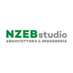 Logo NZEB - Architettura e Design - solo scritta in verde e grigio su fondo bianco